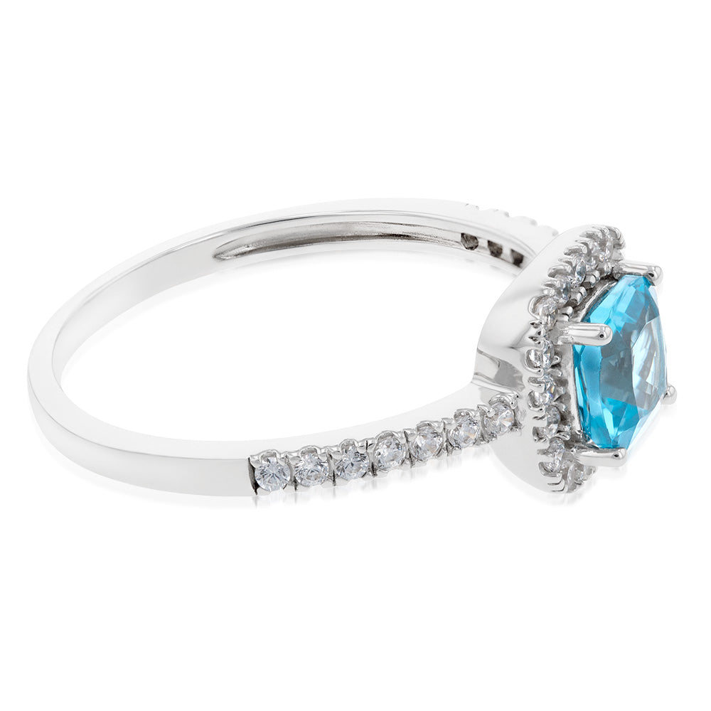 Sterling Silver Rhodium Plated Paraiba Green Blue And Cubic Zirconia Ring