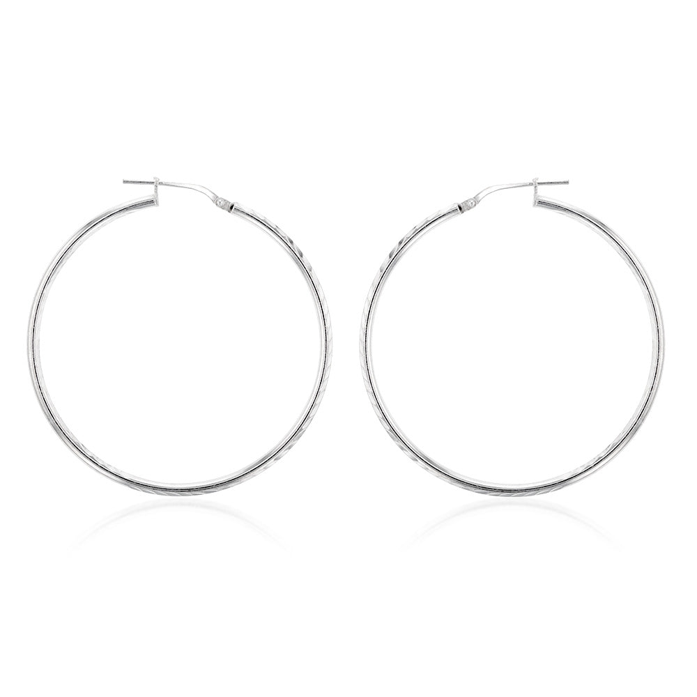 Sterling Silver Diamond Cut 40mm Hoop Earrings