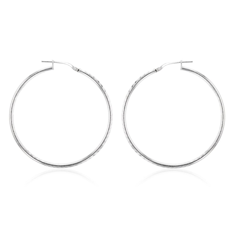 Sterling Silver Diamond Cut 40mm Hoop Earrings