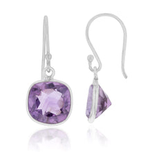 Load image into Gallery viewer, Sterling Silver Amethyst Cushion Cut Hook Drop Earrings