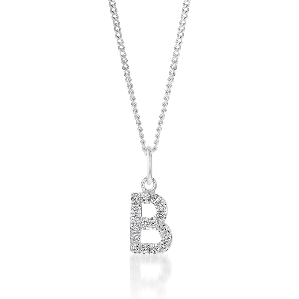 Sterling Silver Cubic Zirconia Initial "B" Pendant