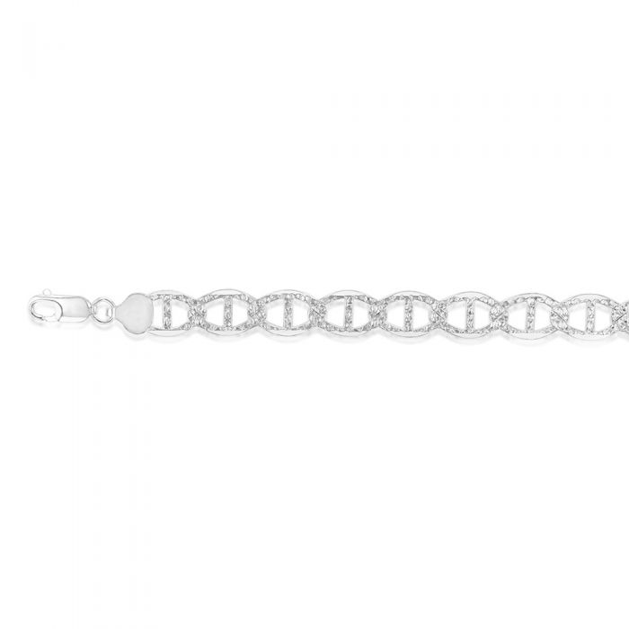 Sterling Silver Anchor Patterned 210 Gauge 19cm Bracelet