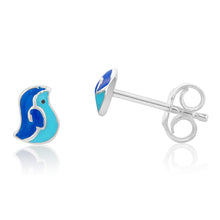 Load image into Gallery viewer, Sterling Silver Blue Enamel Small Bird Stud Earrings