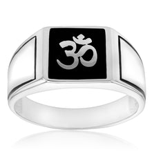 Load image into Gallery viewer, Sterling Silver &quot;Om&quot; On Black Square Gents Ring