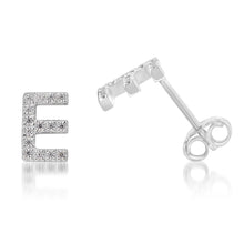 Load image into Gallery viewer, Sterling Silver Cubic Zirconia Initial &quot;E&quot; Stud Earrings