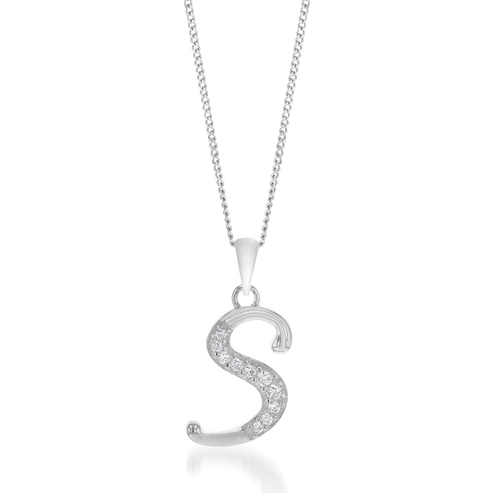 Sterling Silver Cursive Initial Letter S Pendant/Necklace