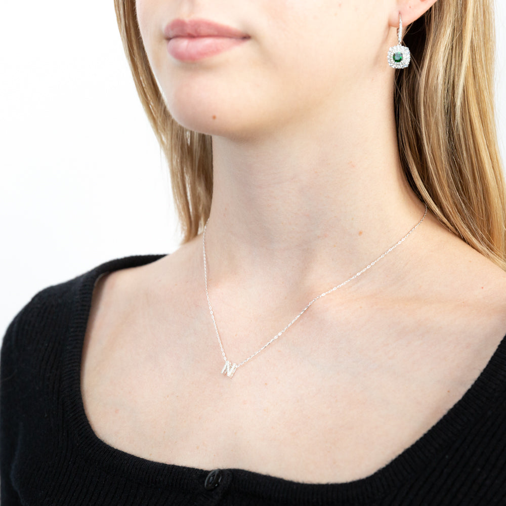 Sterling Silver Cubic Zirconia Initial "N" Pendant On 39+3cm Chain