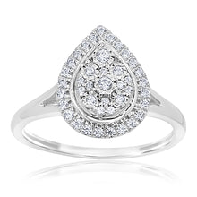 Load image into Gallery viewer, Sterling Silver 1/4 Carat Pear Shape Cluster Diamond Ring