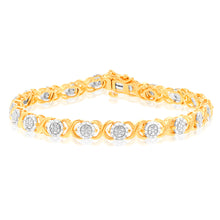 Load image into Gallery viewer, Gold Plated Sterling Silver 1/4 Carat Diamond Hugs and Kisses Bracelet 18.5cm