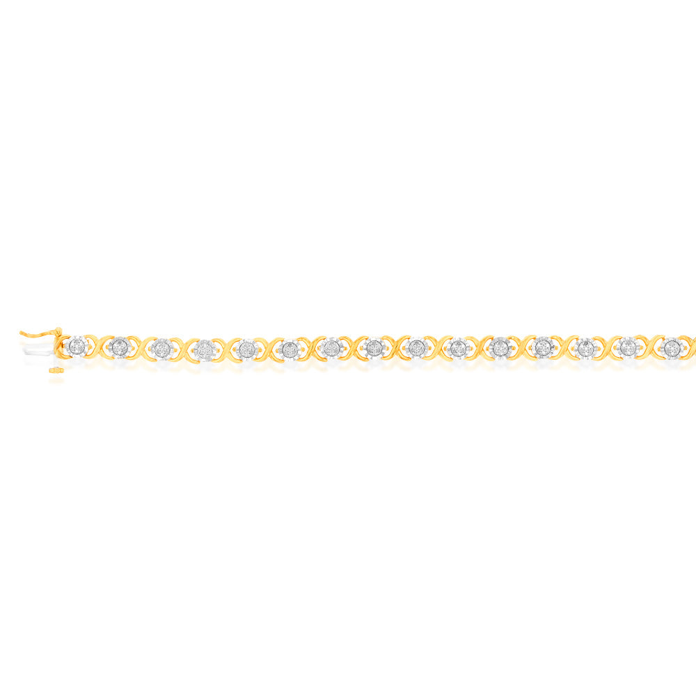 Gold Plated Sterling Silver 1/4 Carat Diamond Hugs and Kisses Bracelet 18.5cm