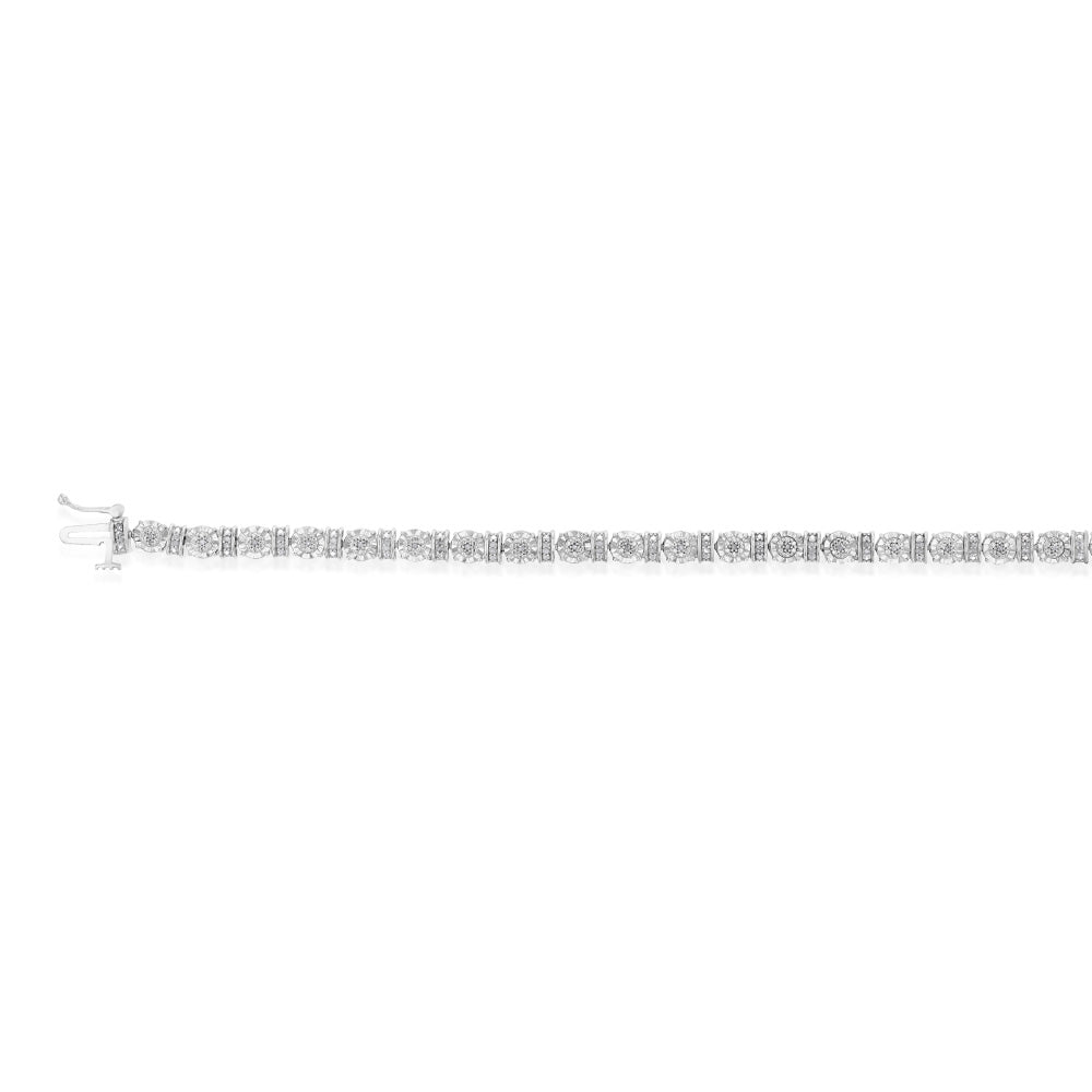 Sterling Silver 1/5 Carat Diamond Bracelet 18cm