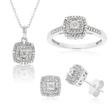 Load image into Gallery viewer, Sterling Silver 1/3 Carat Diamond Pendant Earring and Ring Set