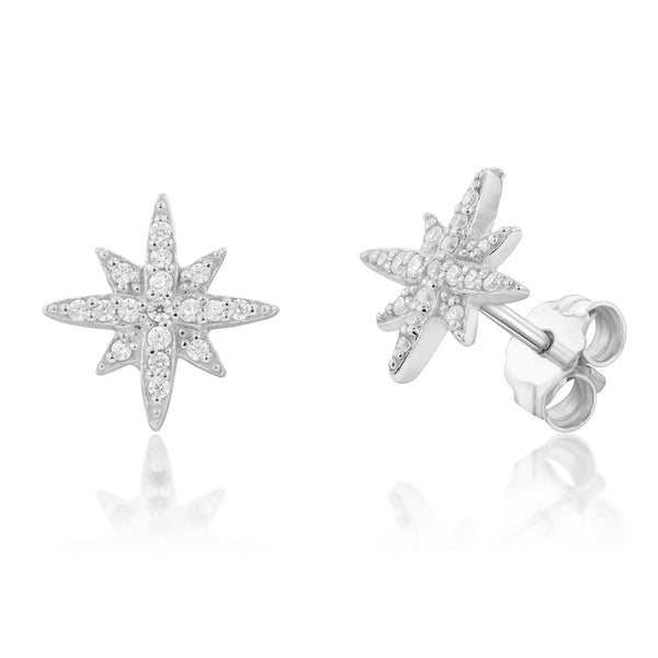 Sterling Silver Cubic Zirconia Star Stud Earrings Silver Chic