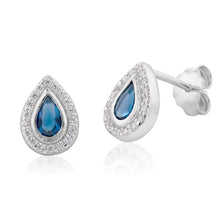 Load image into Gallery viewer, Sterling Silver Blue And White Cubic Zirconia Tear Drop Stud Earrings