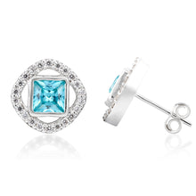 Load image into Gallery viewer, Sterling Silver Blue And White Cubic Zirconia Stud Earrings