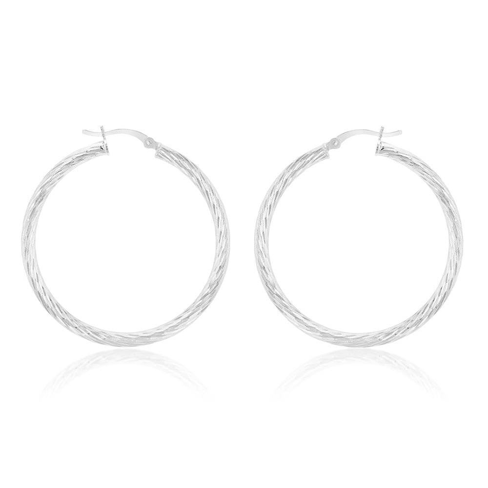 Sterling Silver Diamond Cut 40mm Hoop Earrings