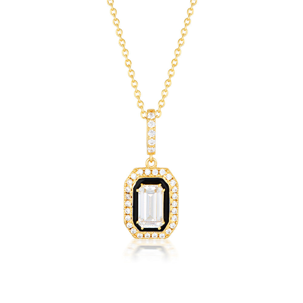 Georgini Reflection Gold Plated Sterling Silver + Black Retrospect Pendant With Chain