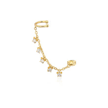 Load image into Gallery viewer, Disney Gold Plated Sterling Silver Mickey Mouse CZ Ear Cuff+Chain Stud Earrings