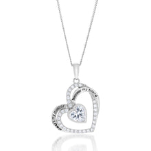 Load image into Gallery viewer, Sterling Silver White Cubic Zirconia And Inscription On Double Heart Pendant