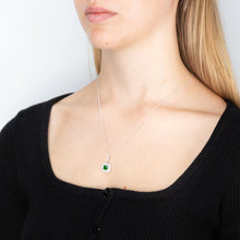 Load image into Gallery viewer, Sterling Silver Rhodium Plated Green And White Cushion Pendant