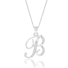 Load image into Gallery viewer, Sterling Silver Rhodium Plated Cubic Zirconia Script &quot;B&quot; Initial Pendant