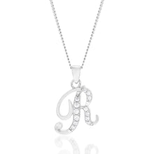 Load image into Gallery viewer, Sterling Silver Rhodium Plated Cubic Zirconia Script &quot;R &quot; Initial Pendant