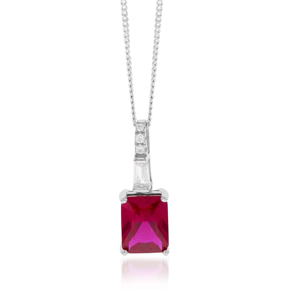 Sterling Silver Rhodium Plated Created Ruby And Cubic Zirconia Pendant