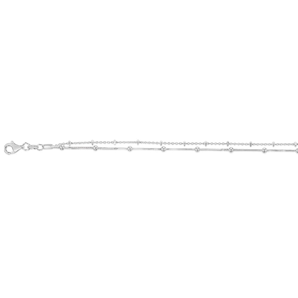 Sterling Silver Fancy Twin Chain 29cm Anklet