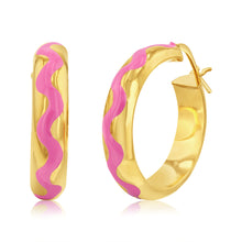 Load image into Gallery viewer, Sterling Silver Gold Plated Pink Enamel Hoop Earrings