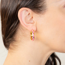 Load image into Gallery viewer, Sterling Silver Gold Plated Pink Enamel Hoop Earrings