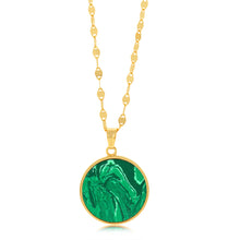 Load image into Gallery viewer, Sterling Silver Gold Plated Malachite Round Pendant On 45cm Chain