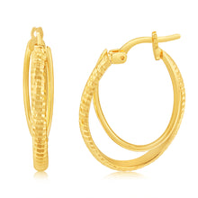 Load image into Gallery viewer, Sterling Silver Gold Plated Patterned Double Hoop Earrings