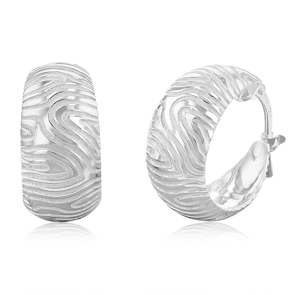 Sterling Silver Engraved Tiger Stripes 13mm Hoop Earrings