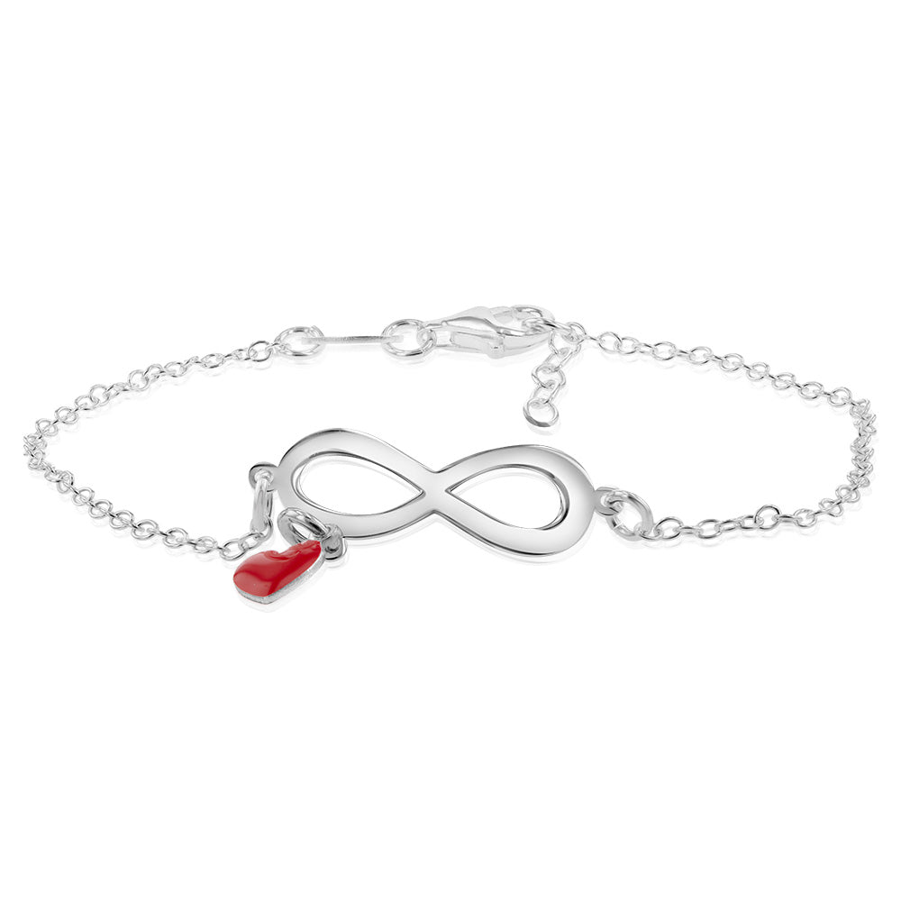 Sterling Silver Red Enamel Heart Infinity 18cm Bracelet