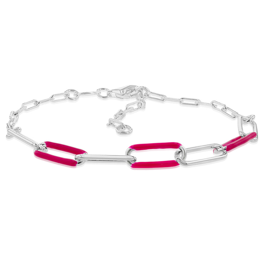 Sterling Silver Pink Enamel Fancy 19cm Bracelet