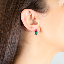 Load image into Gallery viewer, Sterling Silver Rhodium Plated Green And Pink Cubic Zirconia Stud Earrings