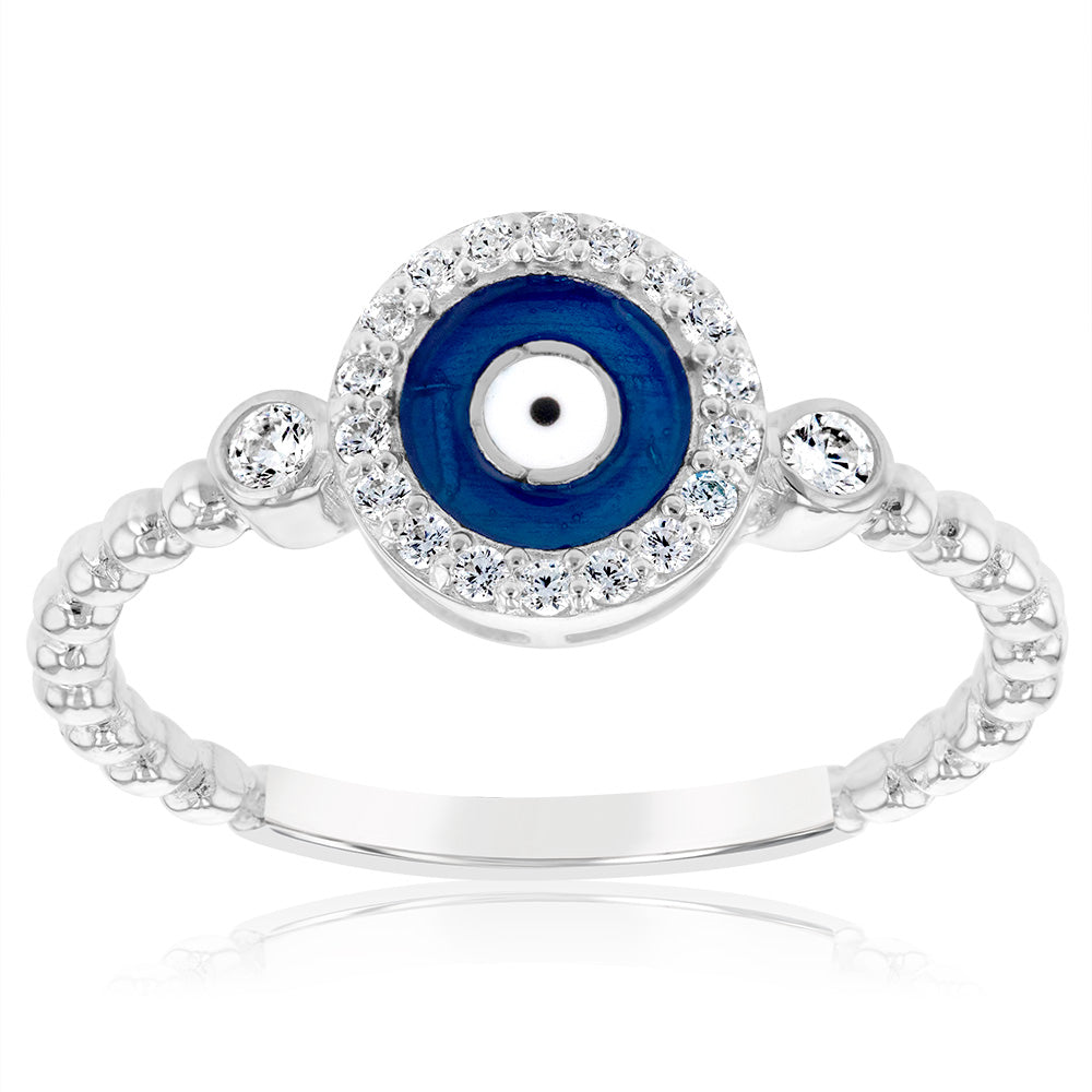 Sterling Silver Cubic Zirconia Evil Eye Fancy Ring