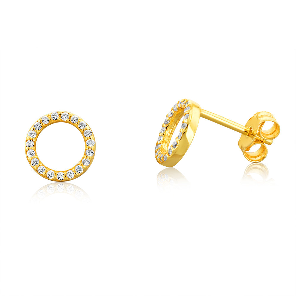 Sterling Silver Gold Plated Cubic Zirconia Circle Of Life Stud Earrings