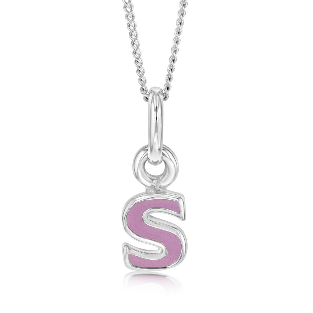 Sterling Silver Pink Enamel Initial "S" Pendant