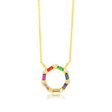 Load image into Gallery viewer, Gold Plated Sterling Silver Multicolor Cubic Zirconia Circle Pendant With 45cm Chain