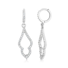 Load image into Gallery viewer, Sterling Silver Fancy Leaf Cubic Zirconia Hoop Drop Earrings