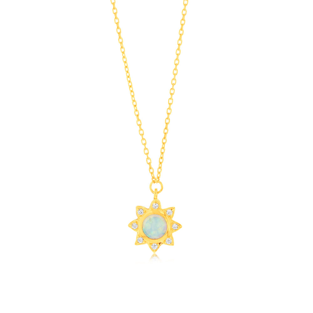 Gold Plated Sterling Silver Sun Created Opal Pendant With 45cm Chain