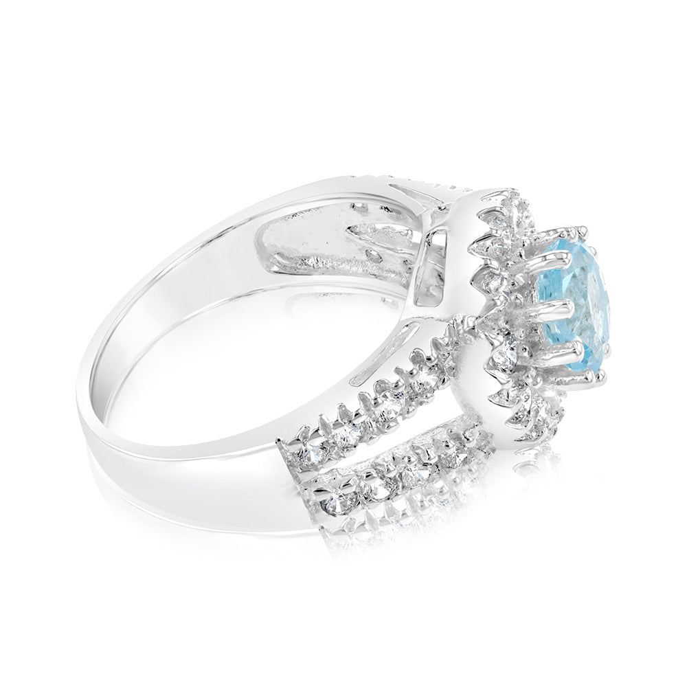 Sterling Silver Blue Topaz & Cubic Zirconia Fancy Ring