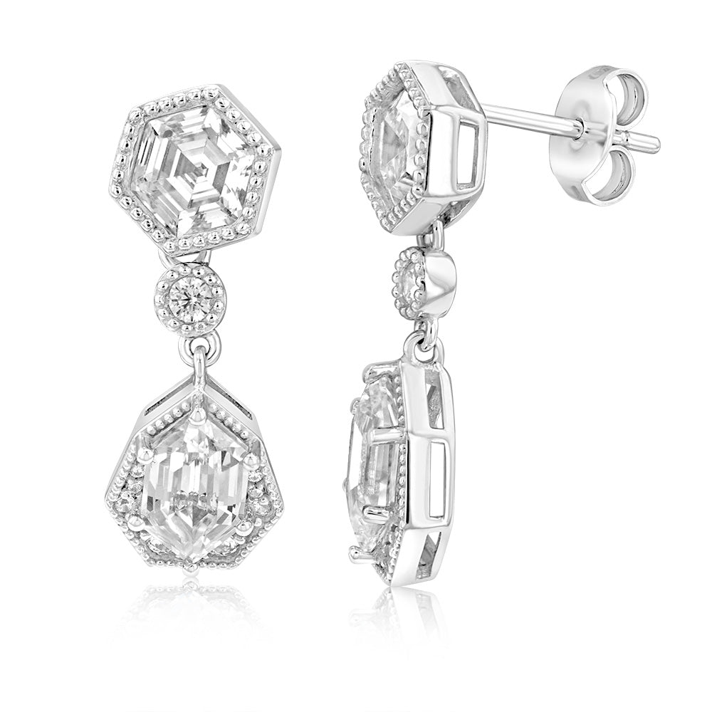 Sterling Silver Rhodium Plated Cubic Zirconia Drop Earrings