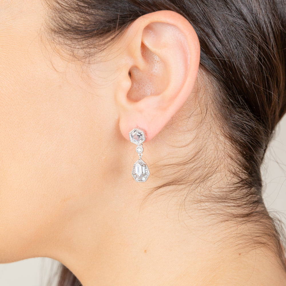 Sterling Silver Rhodium Plated Cubic Zirconia Drop Earrings