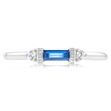 Load image into Gallery viewer, Sterling Silver Rhodium Plated Sapphire White Cubic Zirconia Ring