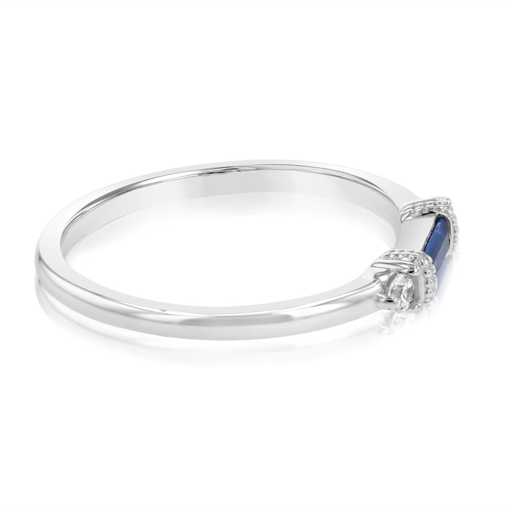 Sterling Silver Rhodium Plated Sapphire White Cubic Zirconia Ring