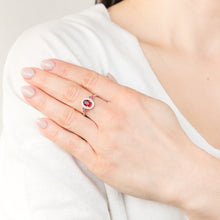 Load image into Gallery viewer, Sterling Silver Rhodium Plated Red Stone White Cubic Zirconia Ring