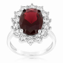 Load image into Gallery viewer, Sterling Silver Rhodium Plated Red Stone And White Cubic Zirconia Ring