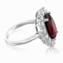 Load image into Gallery viewer, Sterling Silver Rhodium Plated Red Stone And White Cubic Zirconia Ring